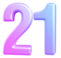 3d number 21 gradient png