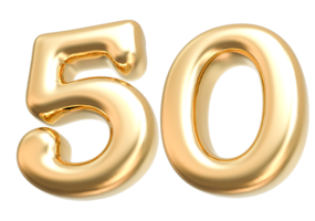 Gold 3d Number 50 png