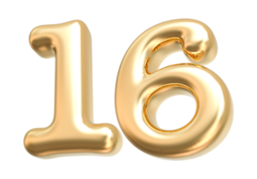 Gold 3d Number 16 png