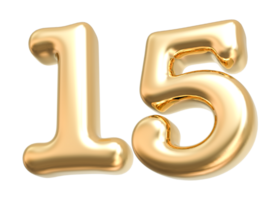 Gold 3d Number 15 png