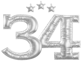 34 Anniversary number silver balloon png