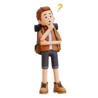 3D Traveller Character Confused and Thinking Pose png