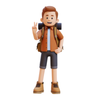 3D Traveller Character Giving Peace Hand Sign Pose png