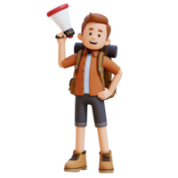 3D Traveller Character Holding Megaphone png