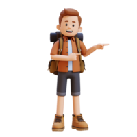 3d voyageur personnage montrer du doigt à le la gauche pose png