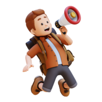 3D Traveller Character Holding Megaphone png