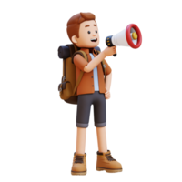 3D Traveller Character shouting with Megaphone png