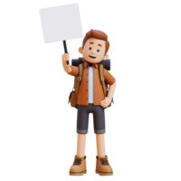 3D Traveller Character Holding Empty Placard png