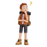 3d voyageur personnage confus et en pensant pose png