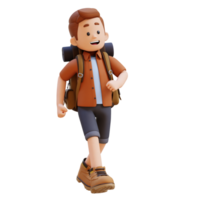 3d viajante personagem caminhando com confiante png