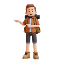 3d voyageur personnage montrer du doigt à le droite pose png