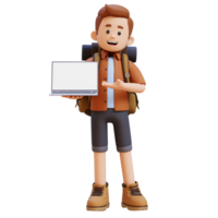 3D Traveller Character Presenting on Empty Computer Screen png