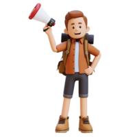 3D Traveller Character Holding Megaphone png