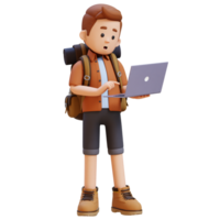 3D Traveller Character Working on a Laptop png