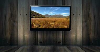 wooden texture with tv photo