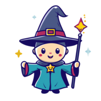 AI generated a cartoon wizard with a wand and hat png