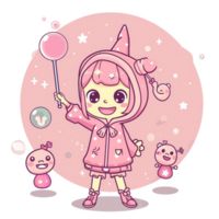 AI generated cartoon litle girl buble gum png