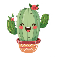AI generated cute cactus smile, flat design, transparent background png