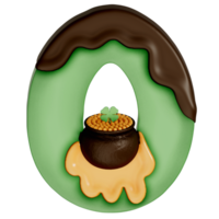 St. Patrick's day dessert alphabet O with decoration on transparent background , 3D Rendering png