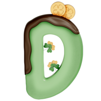 St. Patrick's day dessert alphabet D with decoration on transparent background , 3D Rendering png