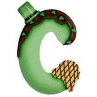 St. Patrick's day dessert alphabet C with decoration on transparent background , 3D Rendering png