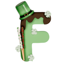 St. Patrick's day dessert alphabet F with decoration on transparent background , 3D Rendering png