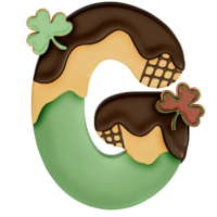 St. Patrick's day dessert alphabet G with decoration on transparent background , 3D Rendering png