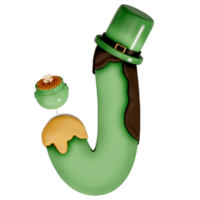 St. Patrick's day dessert alphabet J with decoration on transparent background , 3D Rendering png