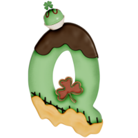 St. Patrick's day dessert alphabet Q with decoration on transparent background , 3D Rendering png