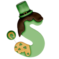 St. Patrick's day dessert alphabet S with decoration on transparent background , 3D Rendering png