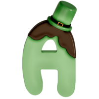 St. Patrick's day dessert alphabet A with decoration on transparent background , 3D Rendering png