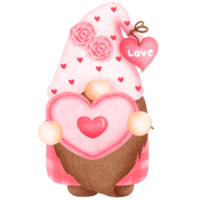 Whimsical watercolor gnome with candy heart clipart,Waatercolor gnome boy with candy illustration. png