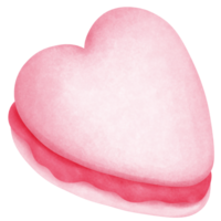 Romantic strawberry macaron heart shaped cookie clipart.Whimsical valentine snack illustration. png