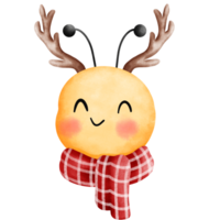 Watercolor cute little bee with antler wearing a red beanie and scarf.Cute animal with christmas accessories illustration. png