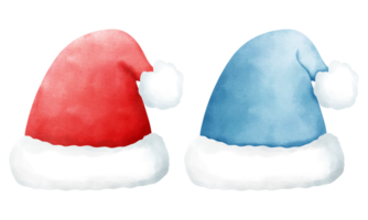 conjunto de acuarela rojo y azul Navidad sombrero ilustración.lindo acuarela Navidad accesorio. png