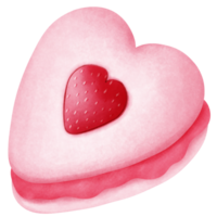 caprichoso acuarela corazón conformado fresa macaron con crema clipart. enamorado postre clipart. png