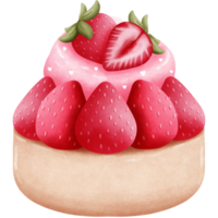 Romantic watercolor strawberry cake clipart with whipped cream clipart.Whimsical valentine dessert illustration. png