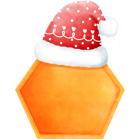 Festive watercolor christmas illustration with red beanie hat on honeycomb hexagon. png