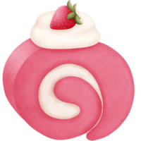 Watercolor swiss roll cake with whipped cream clipart.Watercolor valentine snack iilustration. png