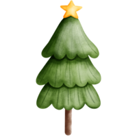 Festive watercolor christmas pine tree with star illustration. png