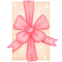 Watercolor beige valentines day gift box with pink ribbon bow clipart. png