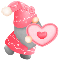 romantique gnome avec bonbons cœur clipart, aquarelle gnome garçon avec bonbons illustration. png