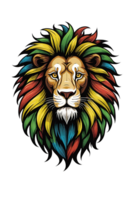 AI generated Lion head with colorful hair Illustration design png