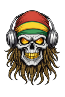 AI generated Skull with dreadlocks in rasta style illustration png