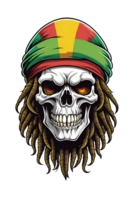 AI generated Skull with dreadlocks in rasta style illustration png