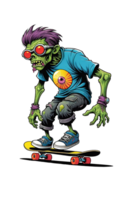 ai generiert Skateboardfahrer Zombie Illustration auf transparent Hintergrund. png