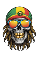 AI generated Skull with dreadlocks in rasta style illustration png
