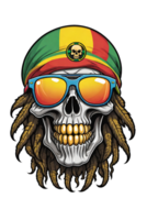 AI generated Skull with dreadlocks in rasta style illustration png