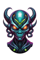 AI generated Futuristic robot head cyberpunk style illustration design png