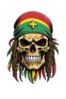 AI generated Skull with dreadlocks in rasta style illustration png